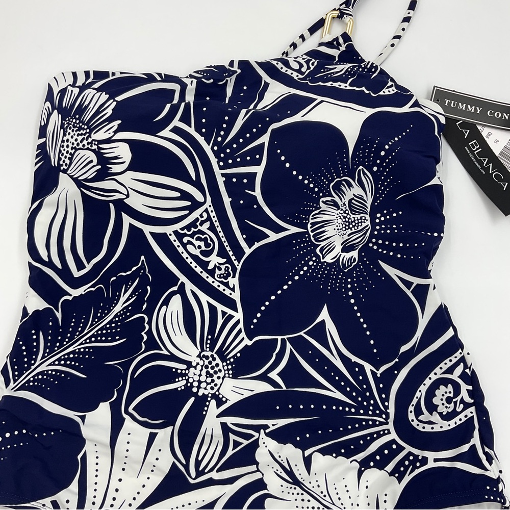 La Blanca NWT At The Playa One Piece One Shoulder Indigo Floral Swimsuit Size 16 - Picture 7 of 16